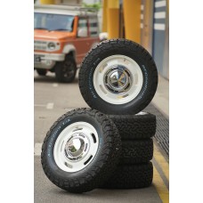(Set of 5) Cream VIP Style Alloy Rim Wheels With Tyres Bundle Package Installation Included For Suzuki Jimny 2018 2019 Current JB64 JB74 Vehicle Tyre Tire Kenda KR28 BFGoodRich KO2 Dunlop AT2