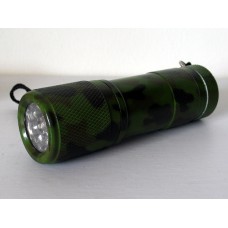 9 Bulb LED Torch Flashlight Handheld Camouflage Camo Army Green Camping Outdoor Adventure Torch